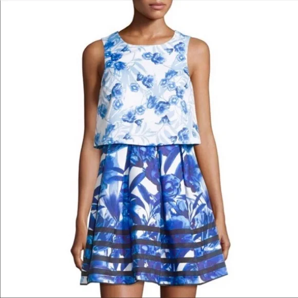 NWT ROMEO + JULIET COUTURE Sleeveless Floral Layered Dress L - Picture 3 of 8